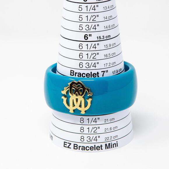 Authentic Roberto Cavalli Teal Blue Bangle Bracelet Plastic Gold Tone Logo Large - Picture 6 of 6